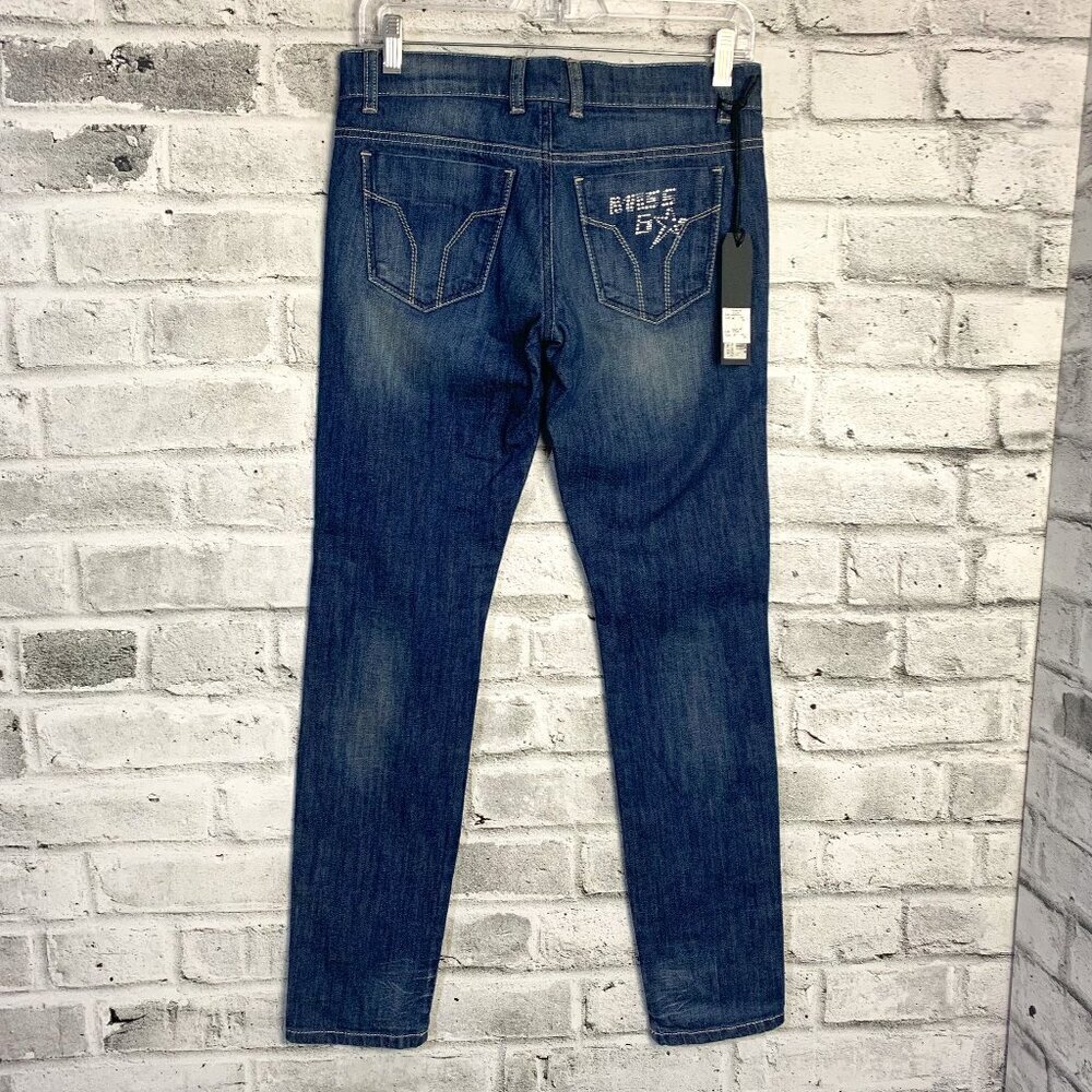 Miss 60 Junior Low Rise Embellished Medium Wash Denim Y2K Jeans NWT
